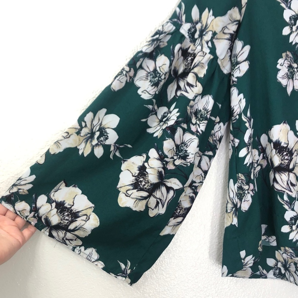 Green Floral Sanctuary Blouse With Bell Sleeves - Picture 3 of 7